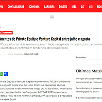 Veja os Investimentos de Private Equity e Venture Capital entre julho e agosto